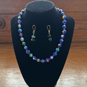 🇮🇹16” Colorful Venetian glass bead choker with matching drop earrings.
